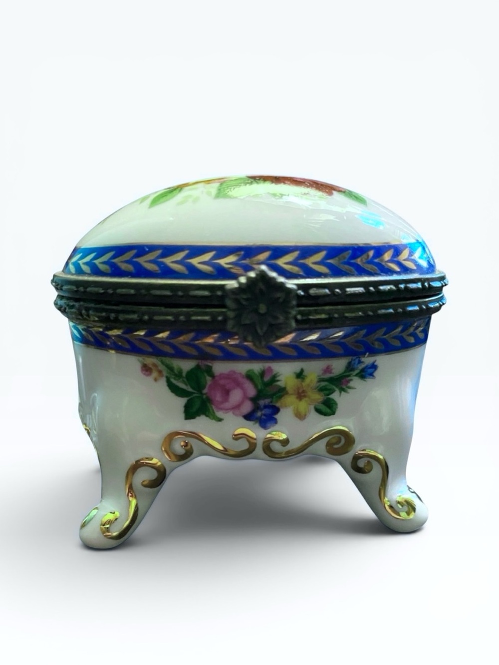 Elegant Porcelain Trinket Box with Floral Design